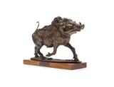 Jo Roos, Warthog, bronze, on a wooden base
