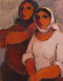 Eleanor Esmonde-White, Friends Wearing Head Scarves, oil on canvas