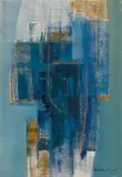Abstract Composition in Blue and Gold by Bettie Cilliers-Barnard, mixed media on canvas, sold Jul 2024