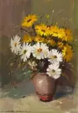Wessel Marais, Daisies in a Vase, oil on canvas laid down on board