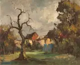 Alexander Rose-Innes, Cottages with Trees, oil on canvas