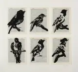 Universal Archive (Six Birds) by William Kentridge, 2012, linocut printed on non-archival pages from Shorter Oxford English Dictionary, sold Jun 2024