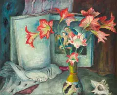 Alexis Preller, Still Life with Lilies and Shell, oil on canvas laid down on board