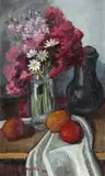 David Botha, Still Life with Flowers and Fruit, oil on canvas laid down on board