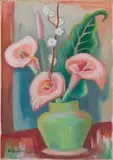 Maggie Laubser, Still Life with Arums and Blossoms, gouache on watercolour board