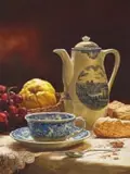 Douw van Heerden, A Blue and White Coffee Pot and Quince, oil on canvas