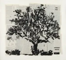 William Kentridge, Universal Archive (Big Tree), 2012, linocut printed on 15 sheets of non-archival pages from Encyclopaedia Britannica mounted by a single tab attaching pages to backing sheet