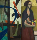 Erik Laubscher, Abstract Composition (recto); Figure Holding a Bouquet (verso), oil on canvas
