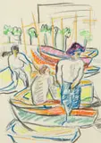 Irma Stern, Three Boatmen, pastel and pen on sketchbook paper