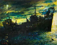 Ship in the Moonlight by Walter Meyer, oil on canvas, offered Jun 2024