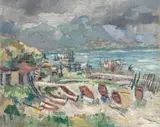 George Enslin, The Old Harbour, Hermanus, oil on board