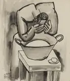 Peter Clarke, Cleaning Up, brush, ink and wash on paper