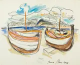 Irma Stern, Boats, pen and wash on sketchbook paper
