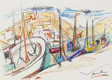 Irma Stern, Boats, pen and pastel on paper