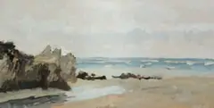 Tracy Algar, Voëlklip Beach, Hermanus, 2024, oil on board