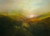 Landscape with Ancient Symbols by Mzuzile Mduduzi Xakaza, oil on canvas, offered Jun 2024