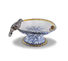 Lucy Stuart Clark, Still Life, white and grey glazed stoneware with blue cobalt oxide and gold lustre detail