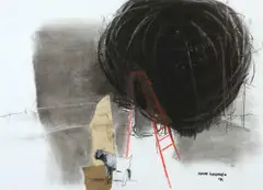 Amos Letsoalo, Pudi (Goat), charcoal, pastel and collage on paper
