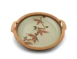 Tim Morris, Shallow sage- and brown-glazed stoneware bowl with handles