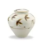Tim Morris, Bulbous sage- and brown-glazed stoneware vase and cover, with floral motifs