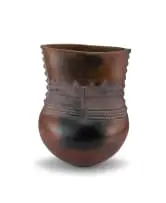 Jabulile Nala, Pit-fired earthenware vessel with shaped neck decorated with relief and incised geometric patterns
