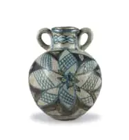 Dinah Molefe, Two-handled brown- and blue-glazed stoneware vase, with geometric motifs