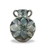Dinah Molefe, Two-handled brown- and blue-glazed stoneware vase, with geometric motifs