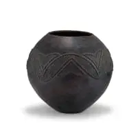 Mncane Nzuza, Pit-fired earthenware Ukhamba with relief and incised patterns, 2006