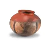 Clive Sithole, Smoke- and kiln-fired red ochre and earthenware pot with relief and incised geometric patterns