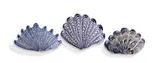 Lucie de Moyencourt, Curated collection of three glazed ceramic shells with blue motifs