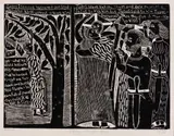 John Muafangejo, Judas Iscariot Betrayed our Lord Jesus for R3.00, linocut on paper