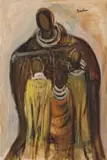 Carl Büchner, Ndebele Figure with Children, oil on canvas laid down on board