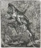 Diane Victor, Swimming with Sharks, etching and aquatint on paper