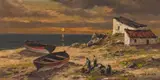 Otto Klar, Boats at Sunset, oil on board