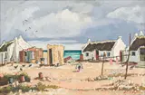 David Botha, Coastal Village Scene, oil on canvas laid down on board
