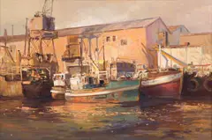 Harbour Scene by Ruth Squibb, oil on board, offered Jun 2024