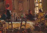 Restaurant I by Adriaan Boshoff, oil on canvas laid down on board, sold Jun 2024