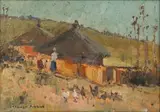Home with Figures and Chickens by Adriaan Boshoff, oil on board, offered Jun 2024