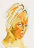Nelson Makamo, Untitled (Woman with Turban), ink on paper