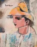 Carl Büchner, Man with Orange Hat, oil on board