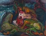 Hannes du Plessis, Abstract Figures, mixed media and oil on board