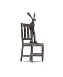 Guy Du Toit, Chair and Hare, two, bronze with a brown and verdigris patina