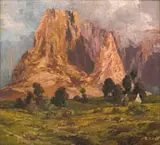 Otto Klar, Mountain Landscape with Cottage, oil on board