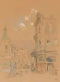 Gregoire Boonzaier, Street Scene, watercolour and charcoal on paper