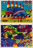 Fook Island '88 Olympic Games Postcards: Leapfrog; Rhinocerook, two by Norman Catherine, colour digital print on paper, sold Jun 2024