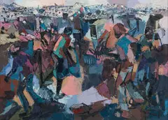 Welcome Koboka, Village Scene, oil on board