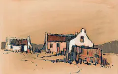 Mel Brigg, Cape Dutch House, watercolour and oil on paper