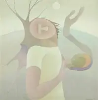 Simon Jones, Woman in a Landscape, enamel on board