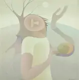 Simon Jones, Woman in a Landscape, enamel on board