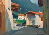 Street Scene by Titta Fasciotti, oil on board, sold Jun 2024